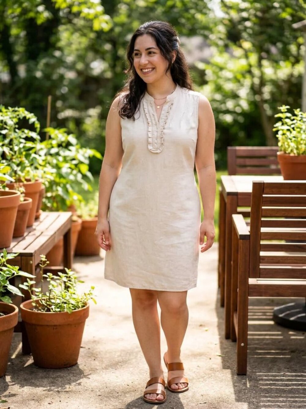 Land's End linen cotton blend sleeveless dress sz 16P spring, summer‎